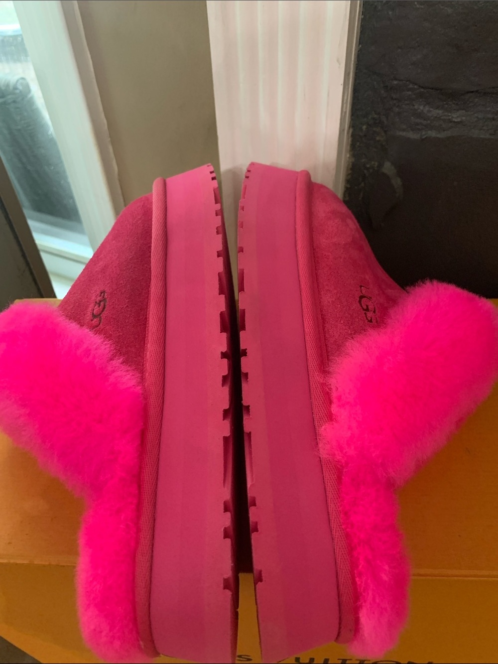 UGG Hot Pink Suede Shearling Clog Slippers - Picture 7 of 10